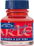 Winsor & Newton 1111601 Kalligrafie-inkt voor vulpennen of kroontjespennen, onderling mengbaar, lichtecht met goede vloei eigenschappen - 30ml fles, Scarlet
