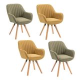 MEUBLE COSY Set van 4 Scandinavische eetkamerstoelen, kaptafel, draaistoel met armleuningen, voor slaapkamer, woonkamer, keuken, kantoor, gestoffeerd met stof en poten van massief hout, meerkleurig