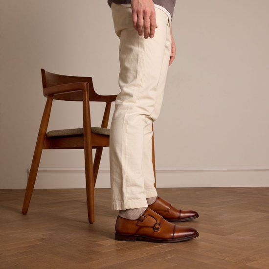 Manfield Cognac Leather Buckle Shoes - Men's Size 46