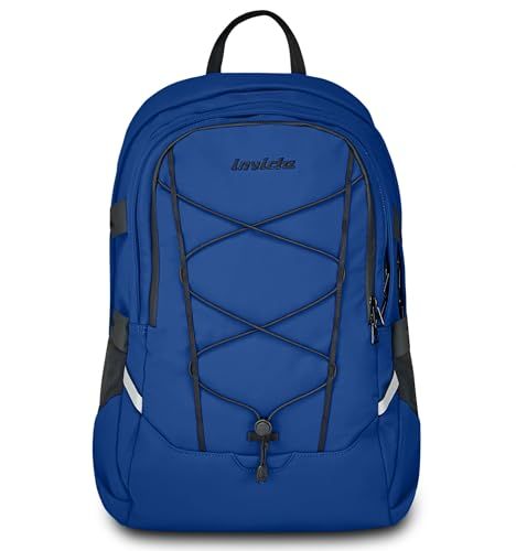 Invicta Invict-Act Plus Werkrugzak, blauw, dubbel vak met pc-tas, 14 inch, drinkflessentas en versterkte bodem, ruime en veelzijdige rugzak van 29 liter, voor kantoor en universiteit, voor dames en