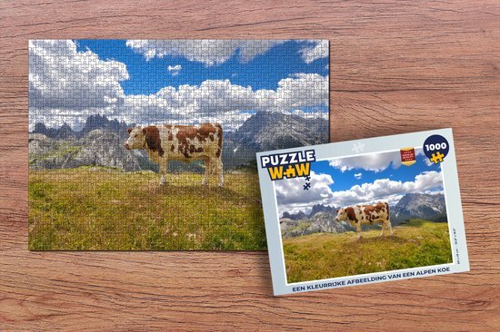 MuchoWow Puzzel Koe - Gras - Wolken - Legpuzzel - Puzzel 1000 stukjes volwassenen - Sinterklaas cadeautjes - Sinterklaas voor grote kinderen