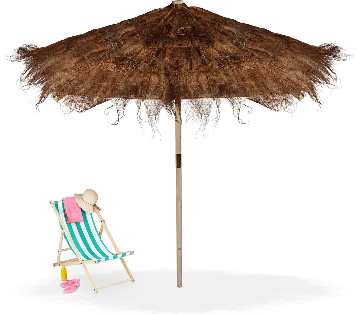 Relaxdays strandparasol Hawaï parasol met palmhaar tuinparasol