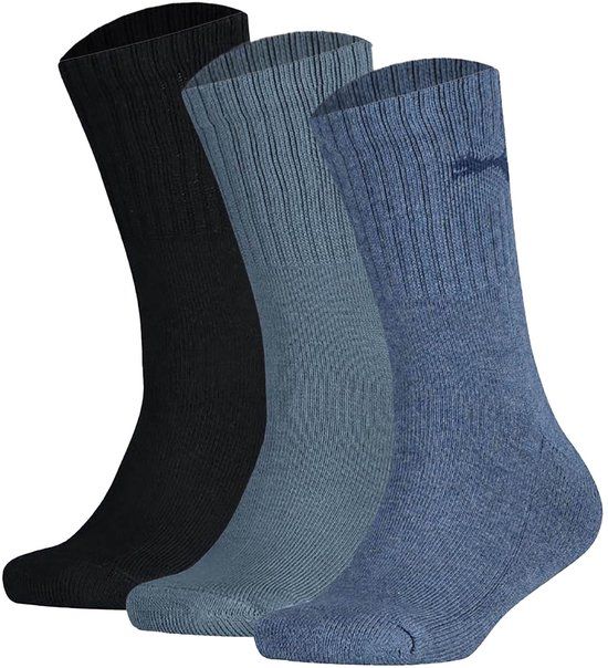PUMA 3-pack kinder sport sokken - Hoge katoenen sokken voor jongens en meisjes - Maat 38 - Blauw