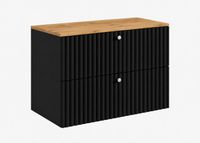 3xE living Meuble de salle de bain Suspendu sous lavabo 80 cm, 2 tiroirs, Noir + Plan de toilette Chêne Craft, Poignées argentées, 80 x 44,4 x 58,6 cm