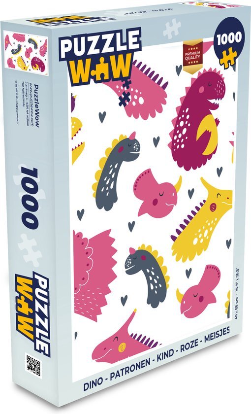 MuchoWow Puzzel Dino - Patronen - Kind - Roze - Meisjes - Legpuzzel - Puzzel 1000 stukjes volwassenen - Sinterklaas cadeautjes - Sinterklaas voor grote kinderen