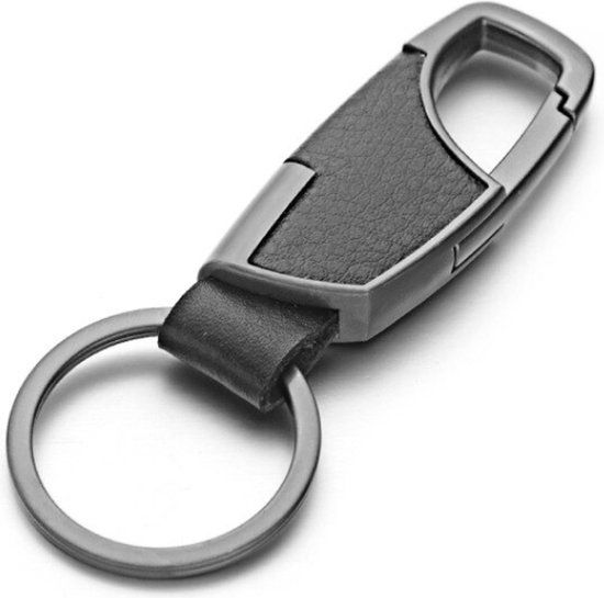 LGT JWLS Lookinggoodtoday Grijskleurige Sleutelhanger Zwart Leer met Musketon