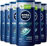 NIVEA MEN Cool Kick Douchegel - 3-in-1 Shower Gel Met Verfrissende Menthol - Shampoo - Voordeelverpakking - 6 x 250 ml