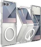 Ringke Fusion Magnetic | Hoesje Geschikt voor Samsung Galaxy Z Flip 7 | Compatibel met MagSafe / Qi2 | Back Cover met Militaire Standaard | Transparant