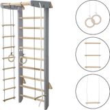 Monkey-Gym Numi Klimmuur voor thuis. Houten klimrek voor kinderen met trapezium en optrekstang - Numi, grijs