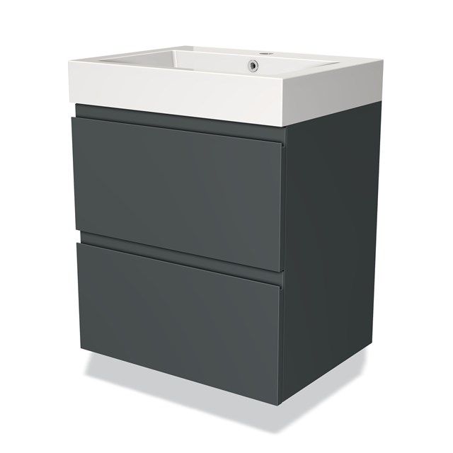Maxaro Badkamermeubel 60cm Modulo Donkergrijs 2 Lades Greeploos Wastafel Mineraalmarmer