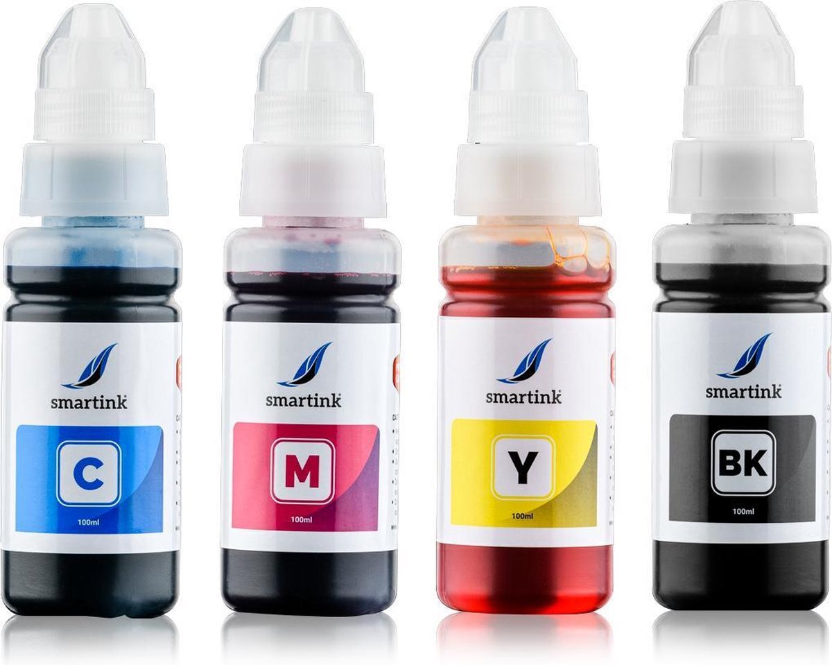 Smart ink Geschikt inkt Canon Pixma GI490 GI-490BK GI-490C GI-490M GI-490Y navulinkt inktflesjes 4x100 ml Huismerk