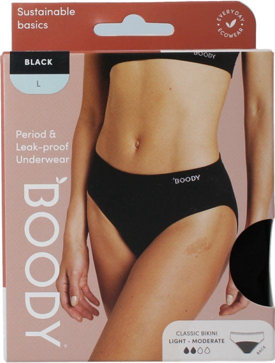 Boody Menstruatieondergoed Bikinislip Zwart Licht / Normaal Maat L