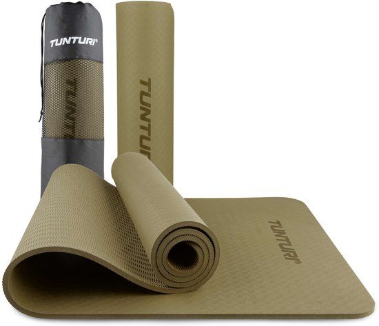 Tunturi Yoga Mat 8mm - Pilates mat - Extra dikke fitness mat - 183x61x0,8 cm - Incl Draagtas - Ecologisch materiaal - Eenvoudig te reinigen - Groen