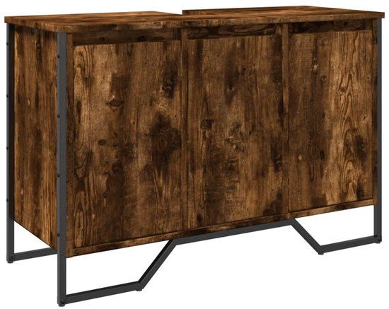 vidaXL Wastafelkast 91x35x60 cm bewerkt hout gerookt eikenkleurig