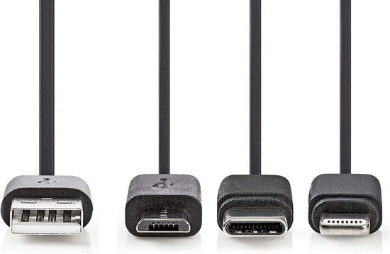 Nedis 3-in-1 USB-A naar USB-C/Micro-USB/Lightning Kabel - 1m - Zwart