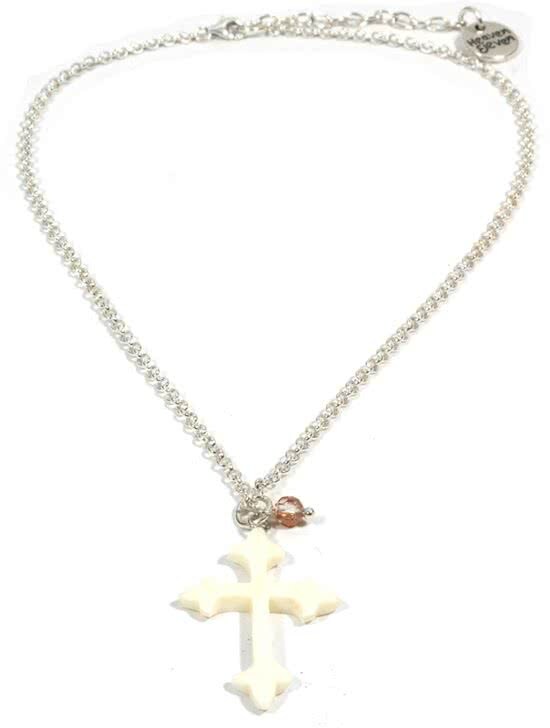 Heaven Eleven - dames ketting zilverkleurige plating met wit kruis van hertegewei met de handgemaakt - 40cm