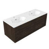 Saniclass Holz Frame Badkamermeubelset - 120x45x54cm - Chaci keramische wastafel wit - 2 wasbakken - 2 kraangaten - 1 lade - mat eiken charcoal (hout) SW1420773/SW718719