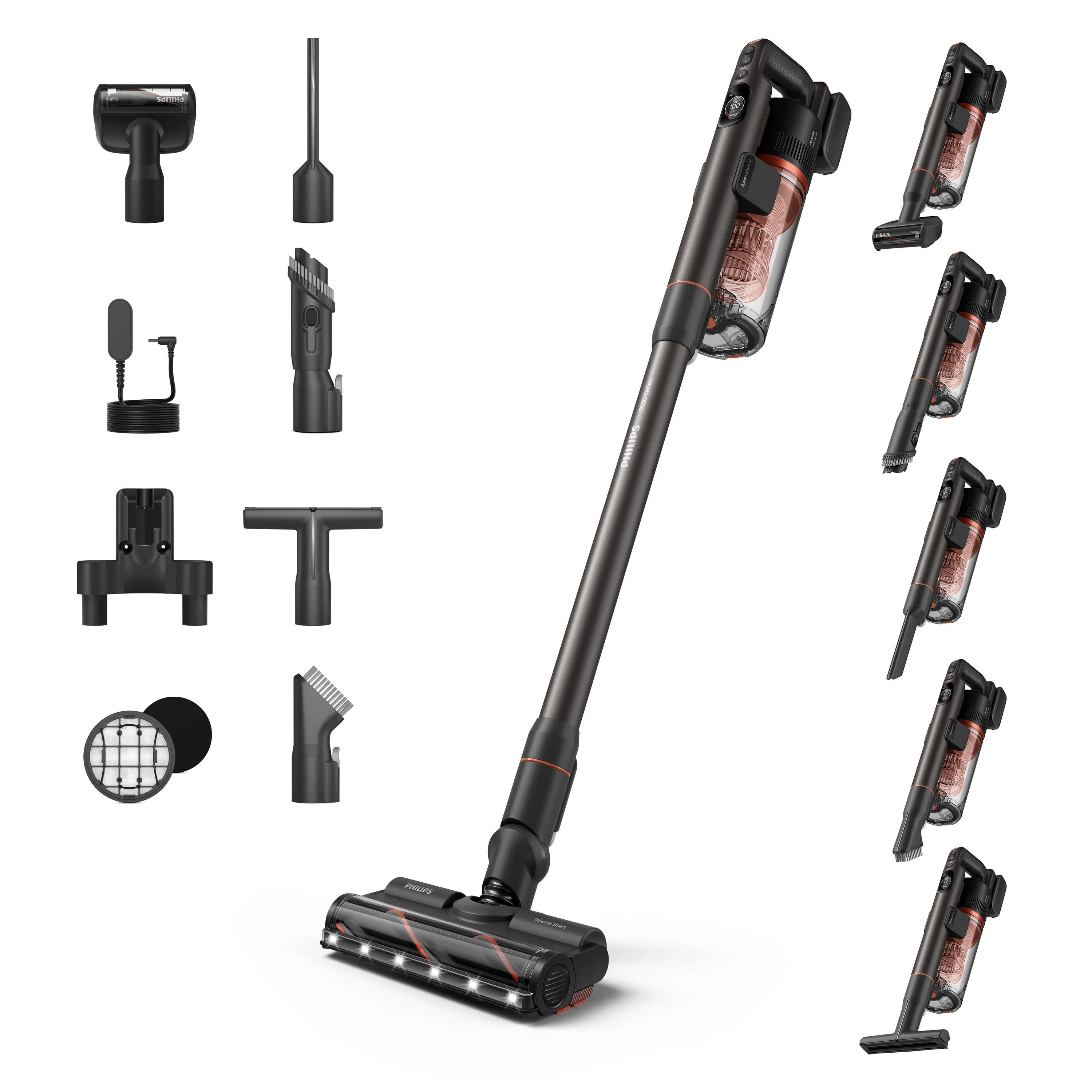 Philips SpeedPro Max Snoerloze Steelstofzuiger 7000 Serie, Voor Huisdierharen, 360° Krachtige Zuigkracht, Max 80 min, Tangle-Free, Voor Tapijten en Harde Vloeren, 4 LED-hulpstukken (XC7065/01)
