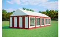Tonnelle 4x10 m PREMIUM – PVC 500 g/m², ignifuge, cadre au sol + renforts de toit, jusqu'à 80 personnes - Rouge-blanc