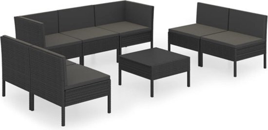 vidaXL 8-delige Loungeset met kussens poly rattan zwart