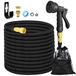 Tuyau d'arrosage flexible - 30 m - Extensible - 8 fonctions - Noir - Avec sac de rangement et support mural