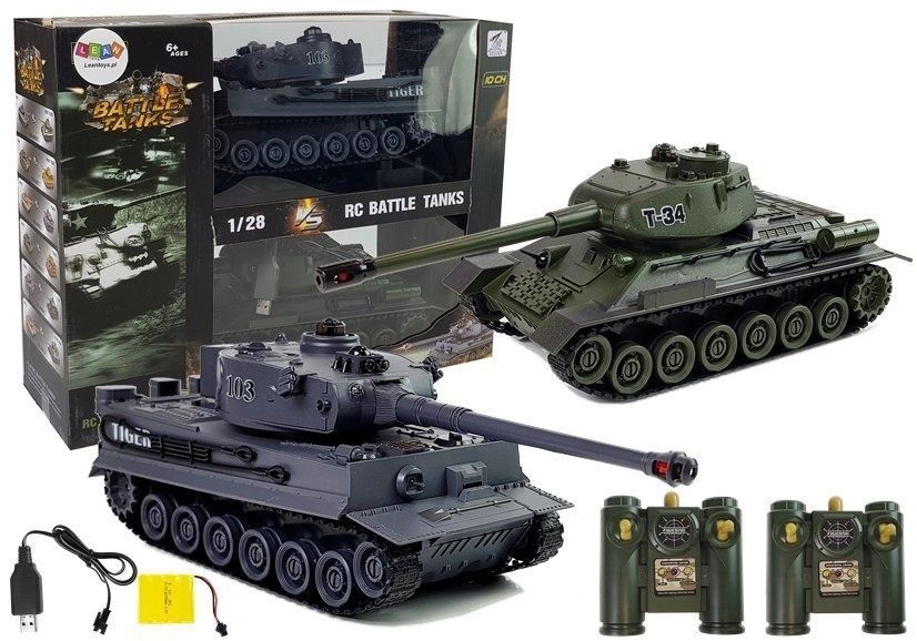 Viking Choice RC-tanks - set van 2 - groen en grijs - T-34 en Tiger tanks