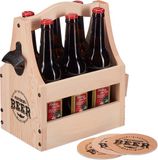 Merkloos Relaxdays Bierdrager Hout - Met Flesopener en Bierviltjes - Voor 6 Flessen - Naturel