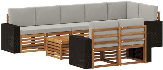 vidaXL - Bank loungeset - Massief acacia hout - 4 zitplekken - Natuurlijk en lichtgrijs