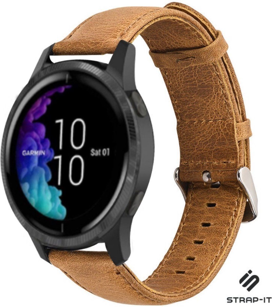 Strap-it Garmin Venu / Venu SQ leren bandje - bruin | 8720626984653