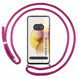 Tumundosmartphone Beschermhoes om te hangen, transparant, voor Motorola Moto G73 5G, met roze trekkoord, fuchsia