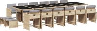 vidaXL Ensemble de jardin 17 pièces avec coussins, polyrotin, beige mélangé