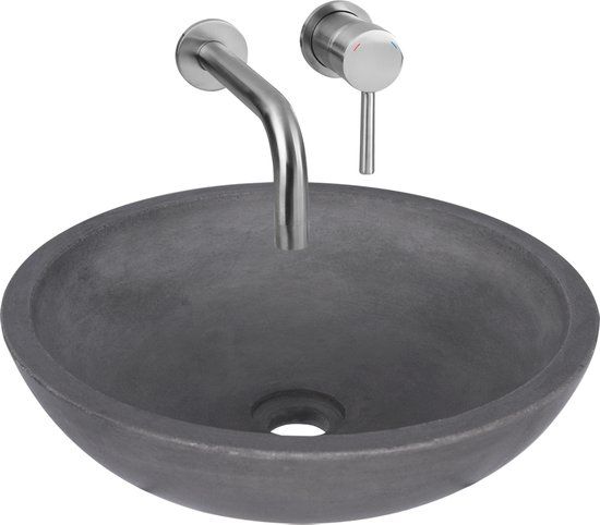 Differnz Ravano Fonteinset - Beton Donkergrijs - Inbouw Muurkraan - Mat Chroom