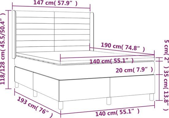 vidaXL Boxspring met Matras en LED Crèmekleurig Stof 140x190 cm