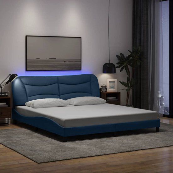 vidaXL Bedframe met LED zonder matras "Hvar" 180x200 cm stof blauw