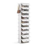 Mondeer Schoenenopbergkast, modulair schoenenrek, kubusvormige kunststof schoenorganizer met deur, stofdicht en waterdicht, voor entree, hal, slaapkamer, woonkamer, winkels 20 paar schoenen, wit