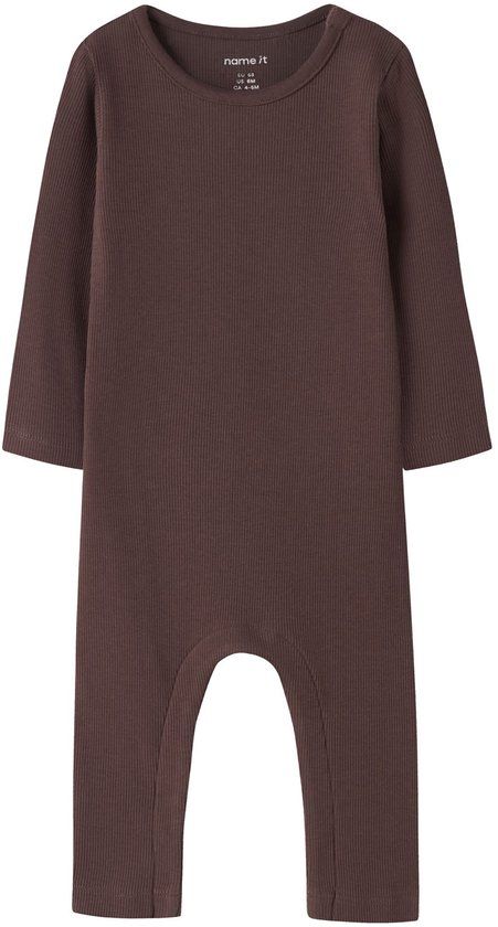 Name it Jumpsuit Ribgebreid Unisex Kinderen 92 French Roast1 Gestreept Lange mouw Ronde hals 95% Biologisch katoen, 5% Elastaan