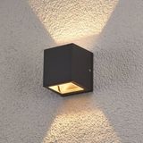 Lucande - Wandlamp buiten - 1 licht - Aluminium, gehard glas - H: 9 cm - G9 - donkergrijs, helder