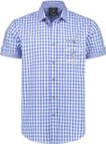 Haus Huberts Oktoberfest Overhemd Heren - Tiroler Heren Blouse - Korte Mouwen - Blauw-Wit - Maat L