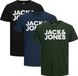 Jack & Jones Heren T-shirt 3 Pack Corp Zwart/Blauw/Groen M