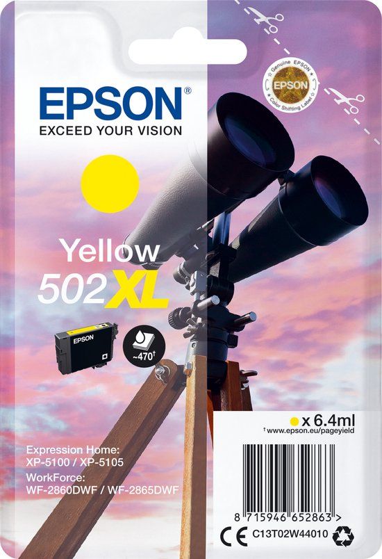 Epson Singlepack Yellow 502XL Ink Cartridge - C13T02W44020
