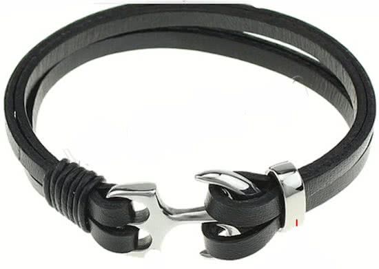 Heaven Eleven Heren Armband Zwart Leer Met Anker