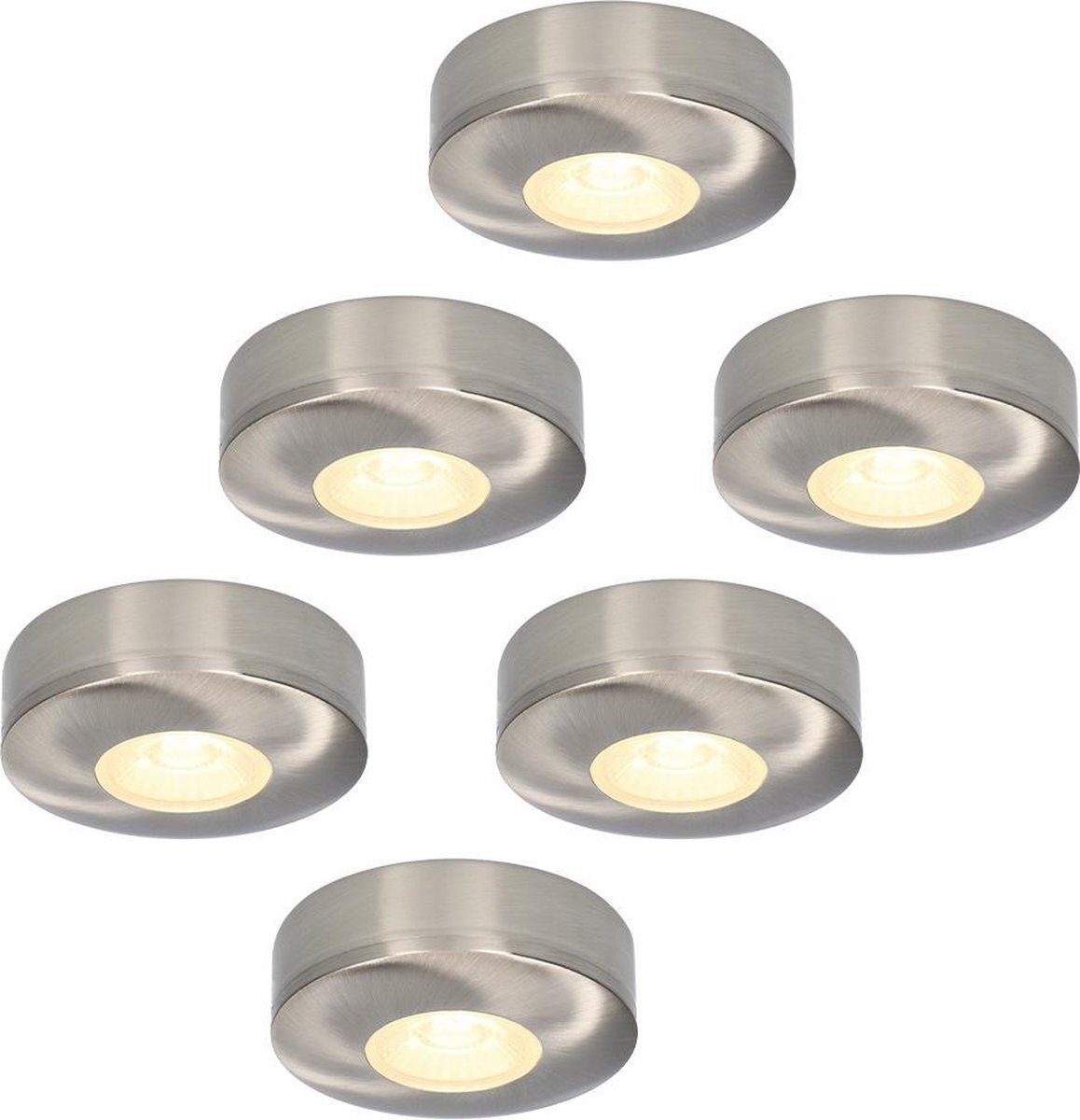 HOFTRONIC 6x Pavo - Platte opbouwspot - LED - Rond zaagmaat 53mm - RVS - Dimbaar - Zeer lage opbouwdiepte 23mm - 3 Watt - 260 lumen - 230V - 2700K Extra warm wit - Plafondspots - Dunne opbouwspot voor badkamer en buiten -