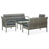 vidaXL Loungeset met Kussens Poly Rattan Grijs