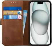 Rosso Deluxe Echt Leer Book Case Hoesje Geschikt voor Apple iPhone 15 | Bruin