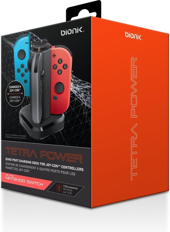 Bionik Tetra Power Quad Port Charging Dock for JoyCon Controllers (Switch)