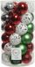 Decoris Kerstballen - 37st - kunststof - wit-rood-zilver - 6 cm