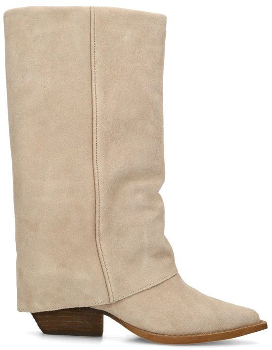 Manfield Dames Beige Suède Cowboylaarzen met Flap - Maat 37