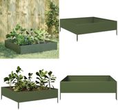 vidaXL Verhoogde Plantenbak Staal Olijfgroen 100x100x33,5 cm