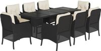 vidaXL 9-delige Tuinset met kussens - Poly Rattan Tuinset - Acacia Hout - Zwart en crème