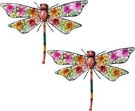 Kaemingk B.V. Libellule de jardin décoration - 2x - multicolore - métal - 29 x 47 x 4 cm